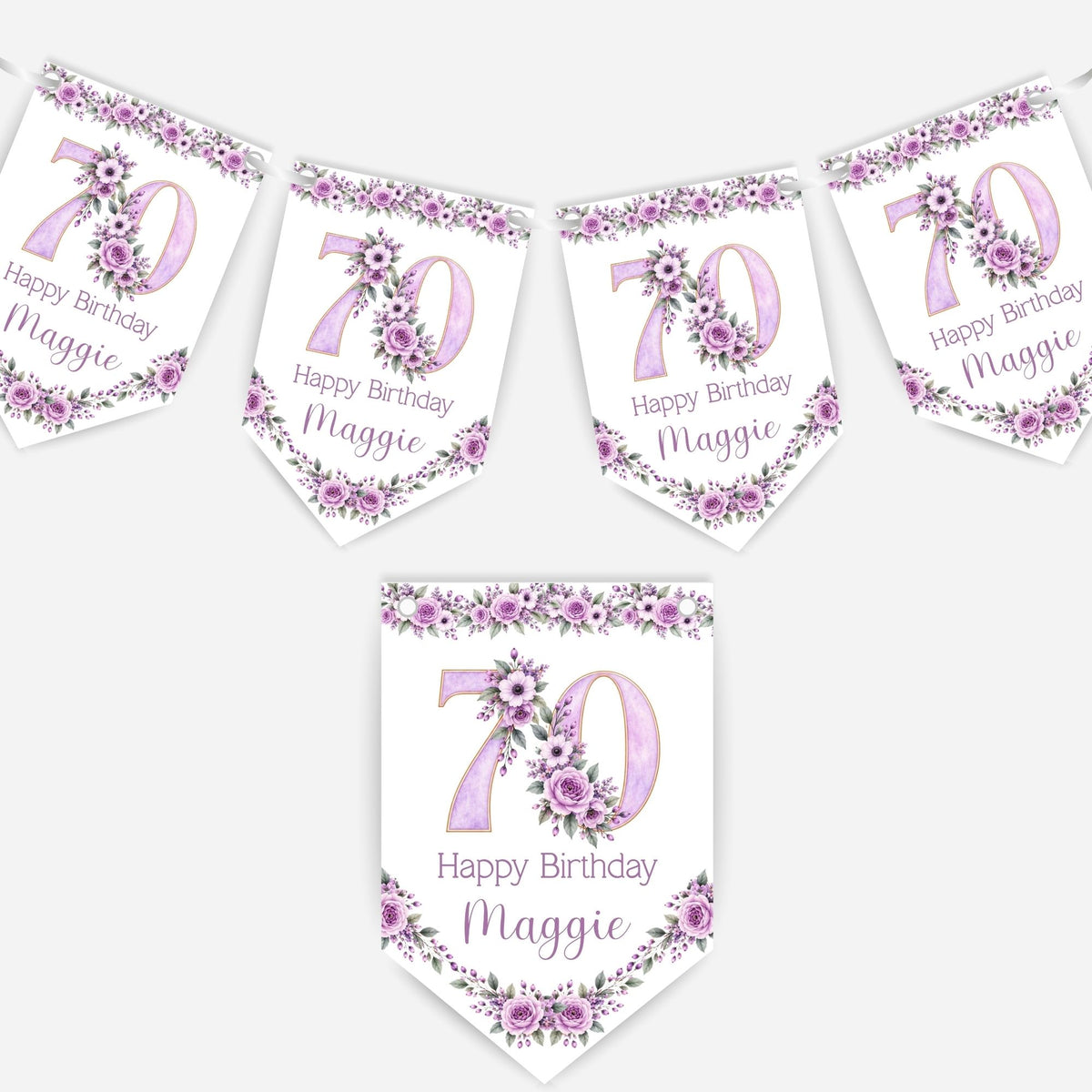 Flower Birthday Bunting Decoration – Custom Name & Age - Party Banner – 2 Colours Available – B328