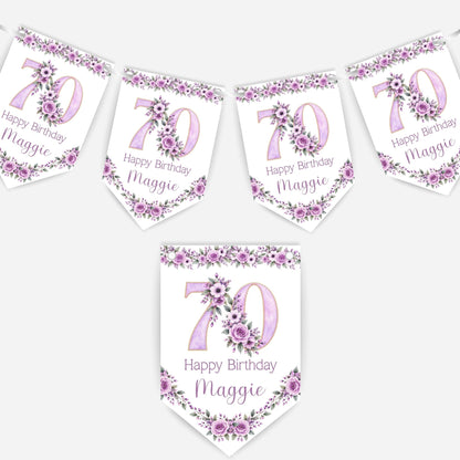 Flower Birthday Bunting Decoration – Custom Name & Age - Party Banner – 2 Colours Available – B328