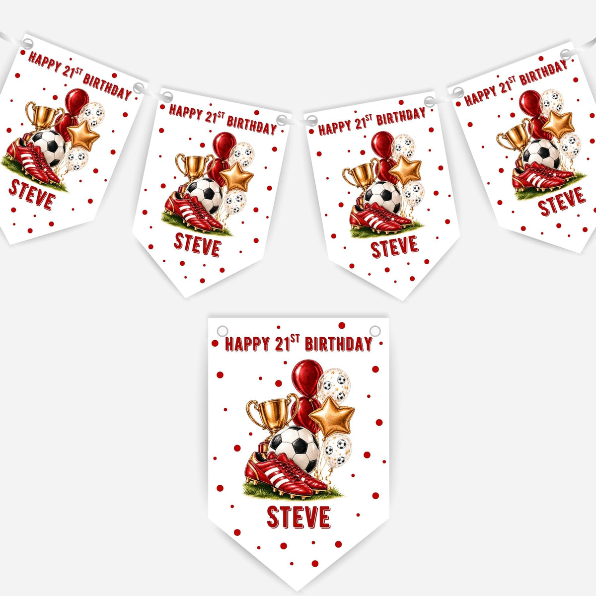Football Birthday Bunting In Four Colours – Blue-Pink - Black - Red – B325