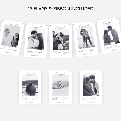 Black and White Smaller Photo Engagement or Wedding Bunting -  S200