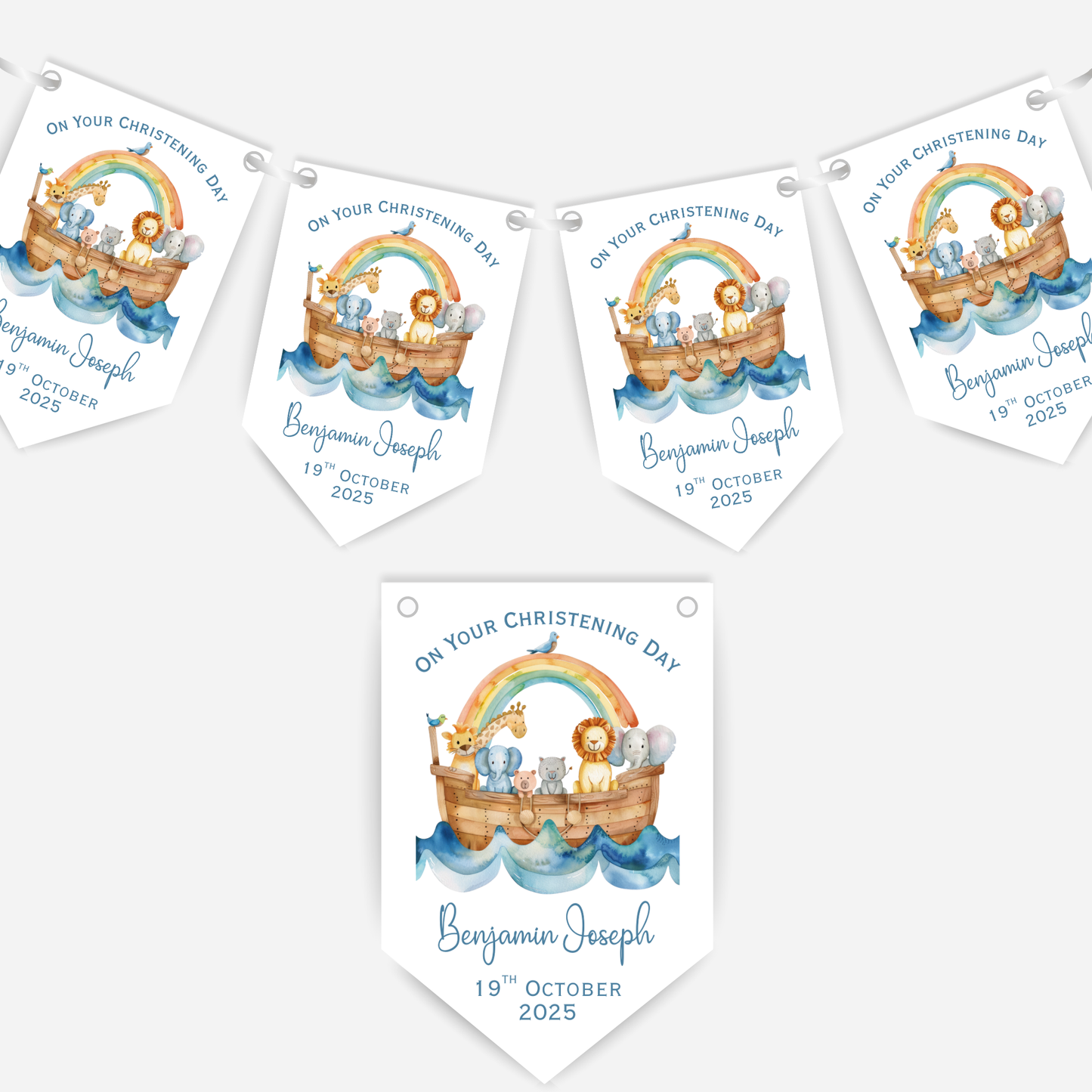 Noah's Ark Christening or Baptism Blue Bunting - B219