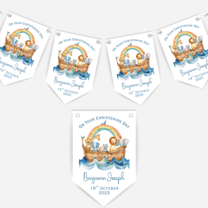 Noah's Ark Christening or Baptism Blue Bunting - B219