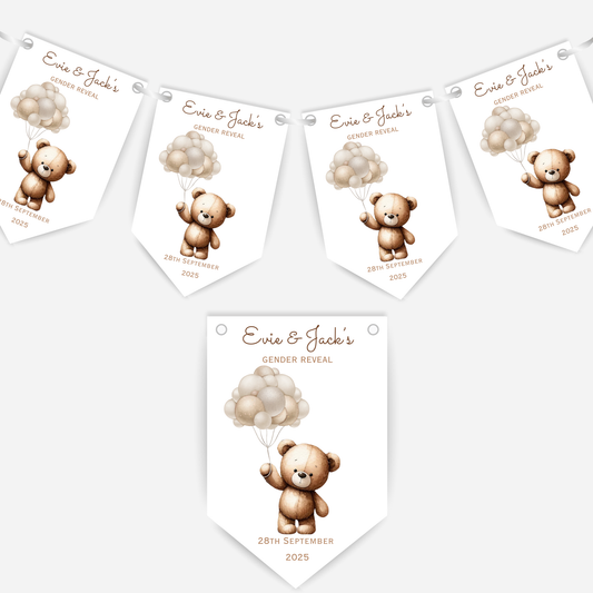 Cute Teddy Gender Reveal Bunting - B135