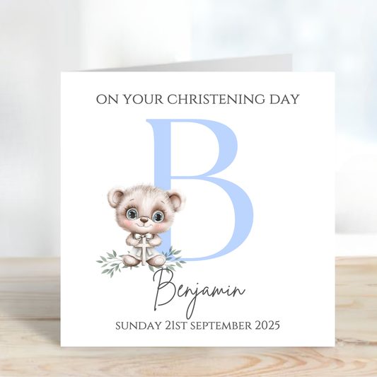 Initial Christening or Baptism Teddy Card - C631