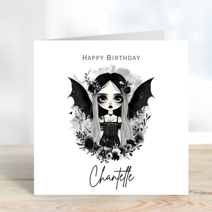 Gothic Birthday Card, Alternative Creepy Girl Art - C833