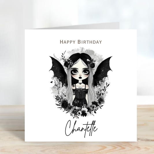 Gothic Birthday Card, Alternative Creepy Girl Art - C833