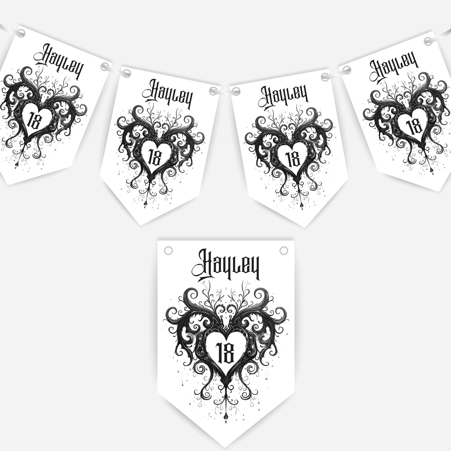 Gothic Style Black Lace Heart Bunting - B205