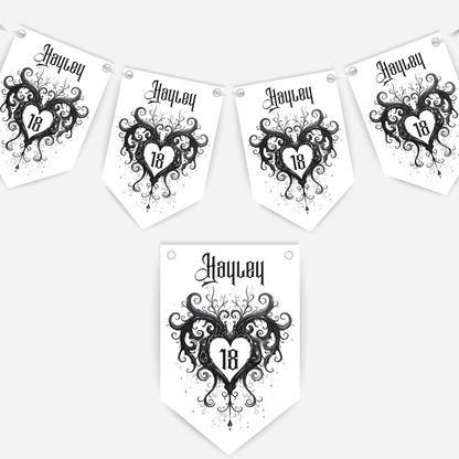 Gothic Style Black Lace Heart Bunting - B205