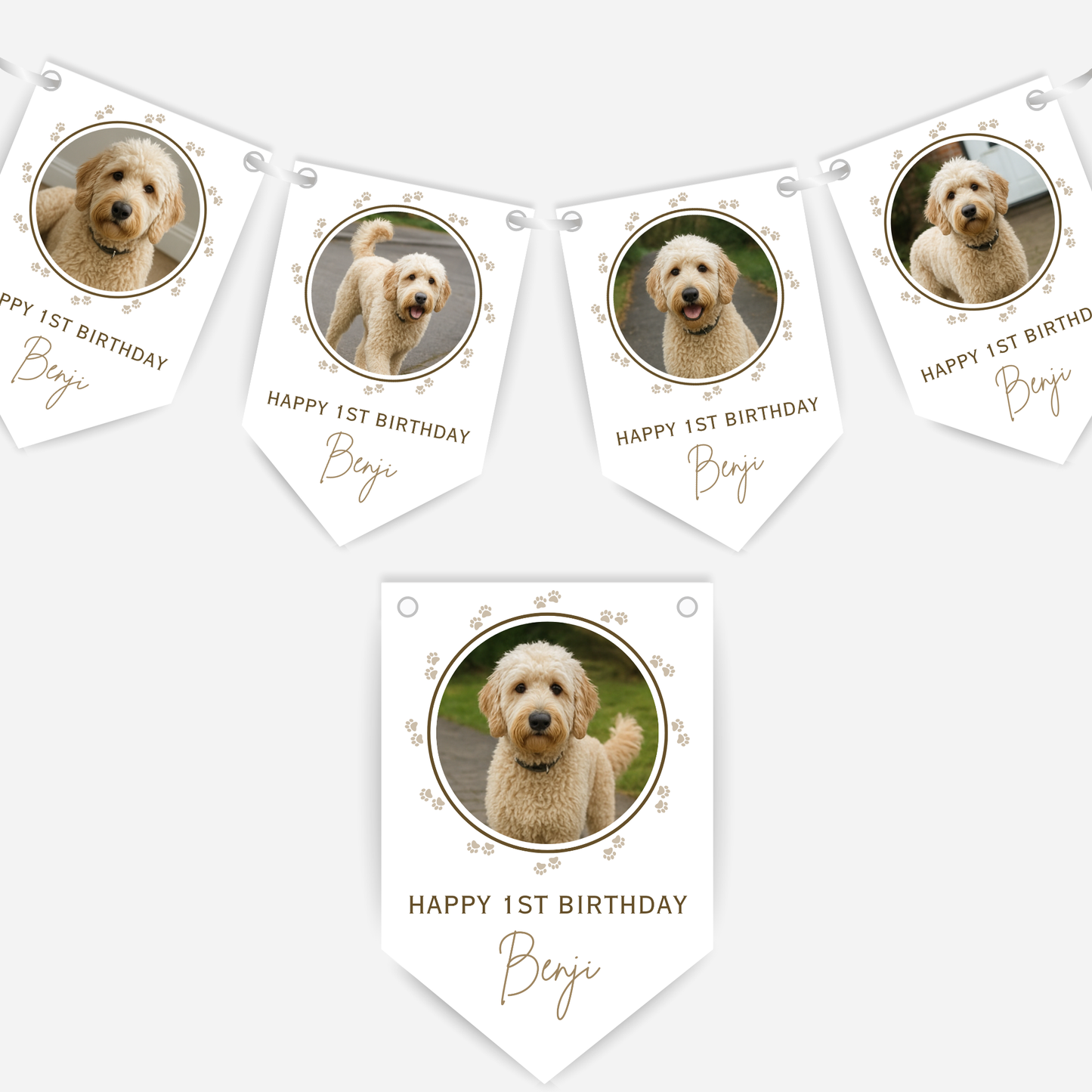 Dog Birthday Photo Bunting In Neutral Colours - B216