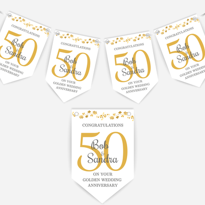 Golden 50th Wedding Anniversary Bunting - B136