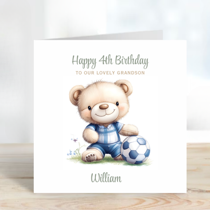 Cute Teddy Football Birthday Card - C612