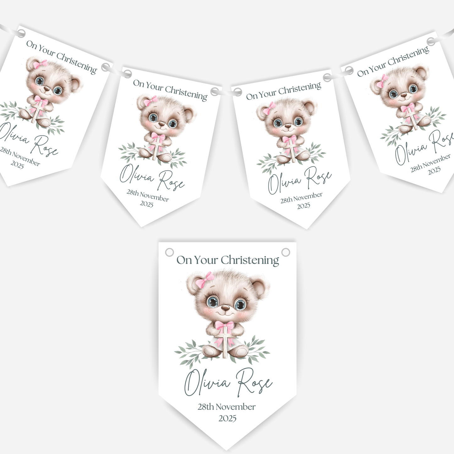 Cute Teddy Christening or Baptism Bunting - B204