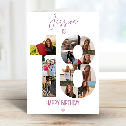 Pink 18th Birthday Photo Collage Card - PC04