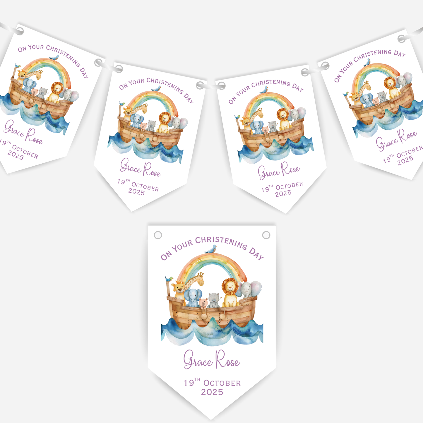 Noah's Ark Christening or Baptism Pink Bunting - B220