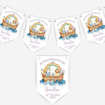 Noah's Ark Christening or Baptism Pink Bunting - B220