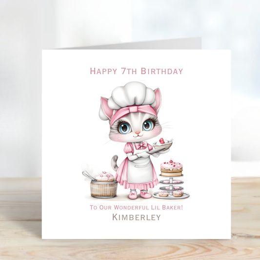 Cute kitten Baker Birthday Card - C586