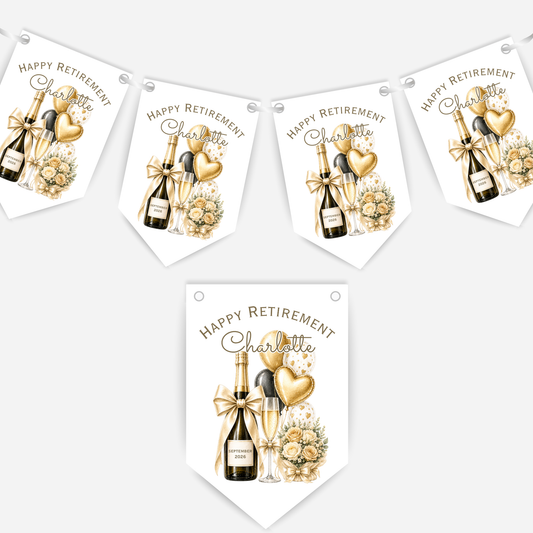 Retirement or any occasion bunting, pretty flowers, fizz and balloons design - B314