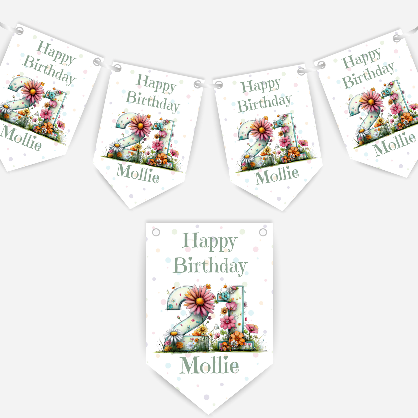 Quirky Floral Any Number Bunting – Party Banner – Party Decoration - B285