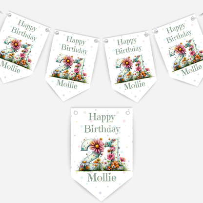 Quirky Floral Any Number Bunting – Party Banner – Party Decoration - B285