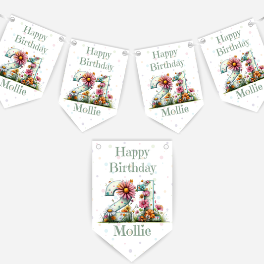 Quirky Floral Any Number Bunting – Party Banner – Party Decoration - B285