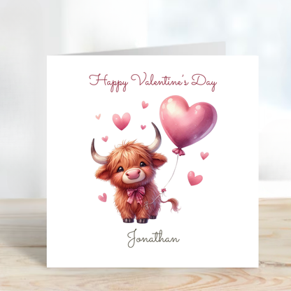 Cute Highland Cow Valentine’s Day Card  - C707