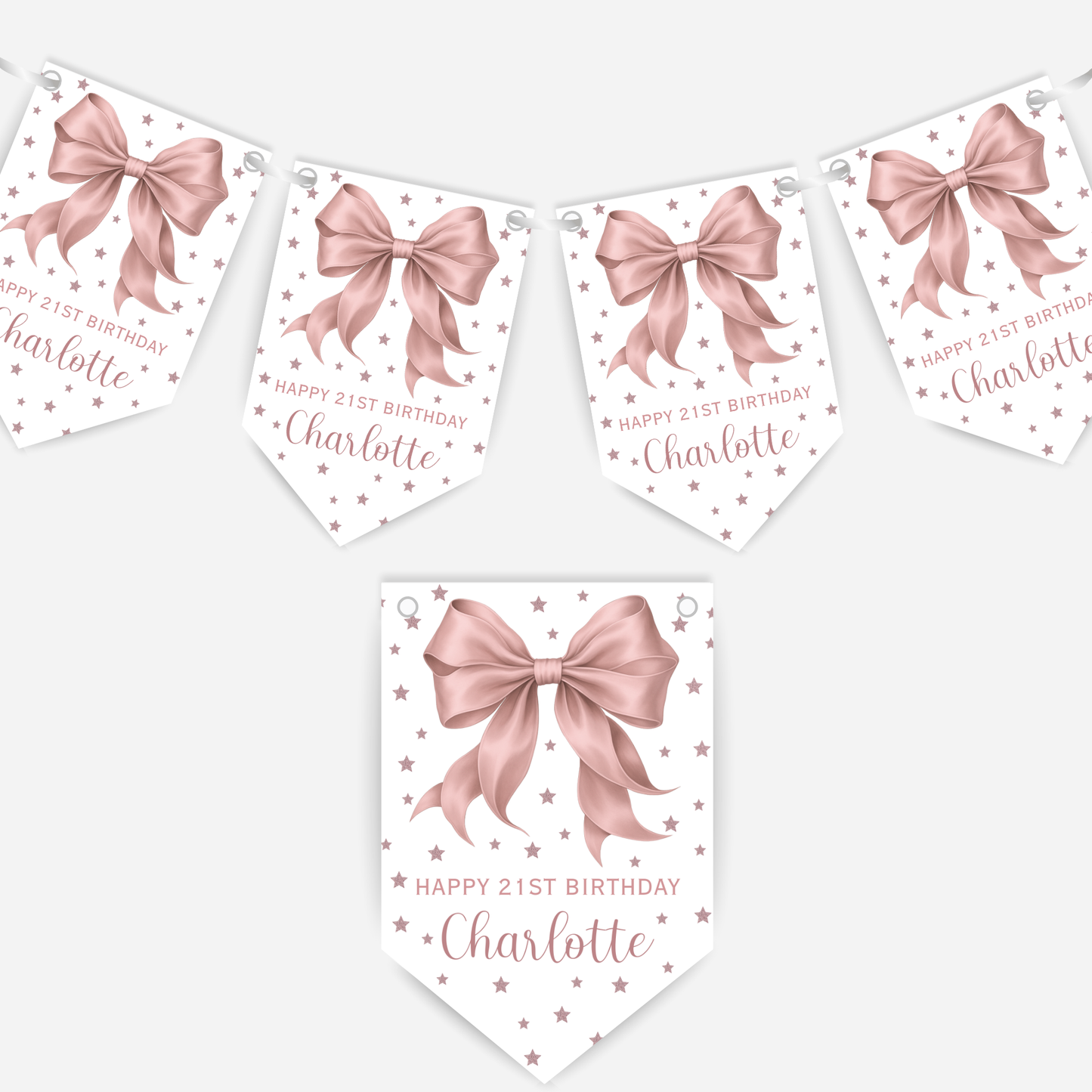 Elegant Dusky Pink Bow Bunting - B224
