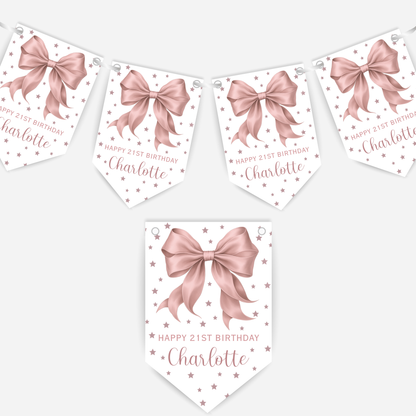 Elegant Dusky Pink Bow Bunting - B224