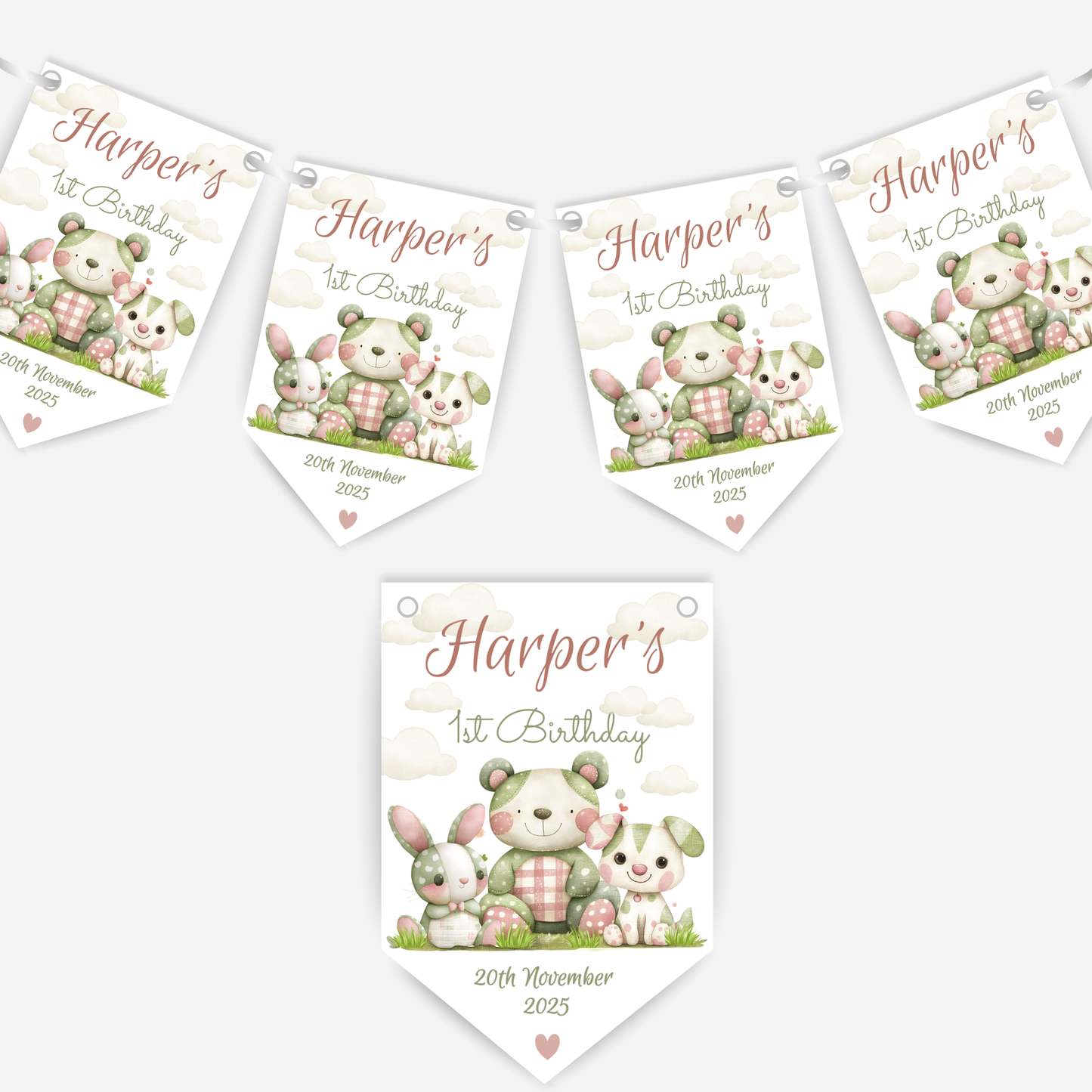 Cute patchwork animal 1st Birthday Bunting - B233