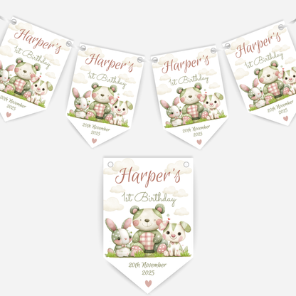 Cute patchwork animal 1st Birthday Bunting - B233