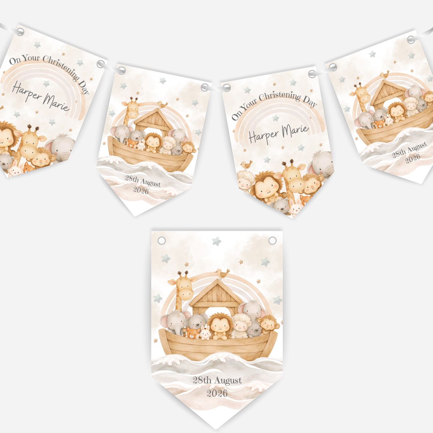 Noah's Ark Christening or Baptism Neutral Bunting - B293