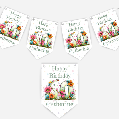 Quirky Floral Any Number Bunting – Party Banner – Party Decoration - B286