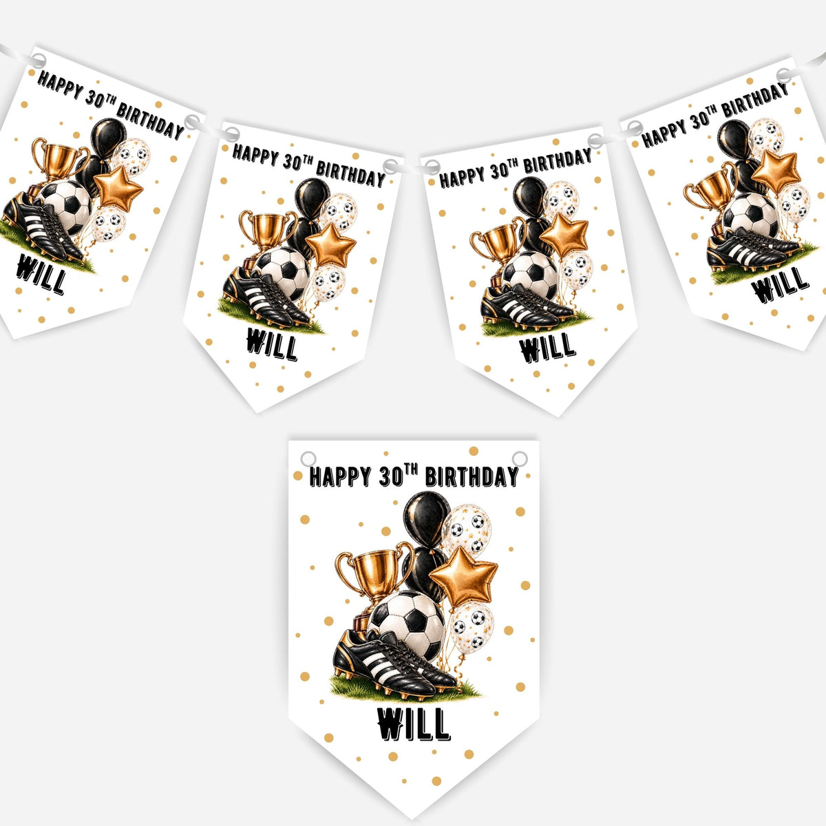 Football Birthday Bunting In Four Colours – Blue-Pink - Black - Red – B325