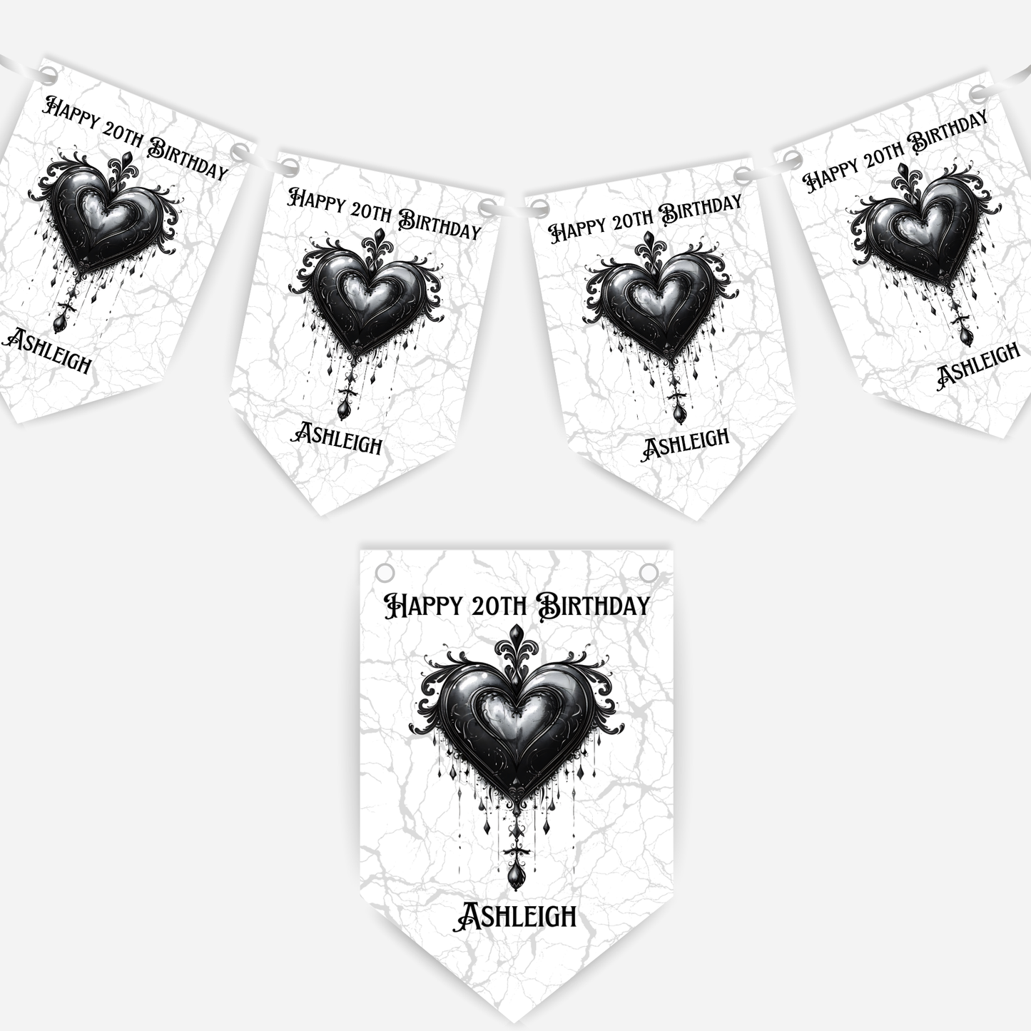 Gothic Style Black Lace Heart Bunting - B214