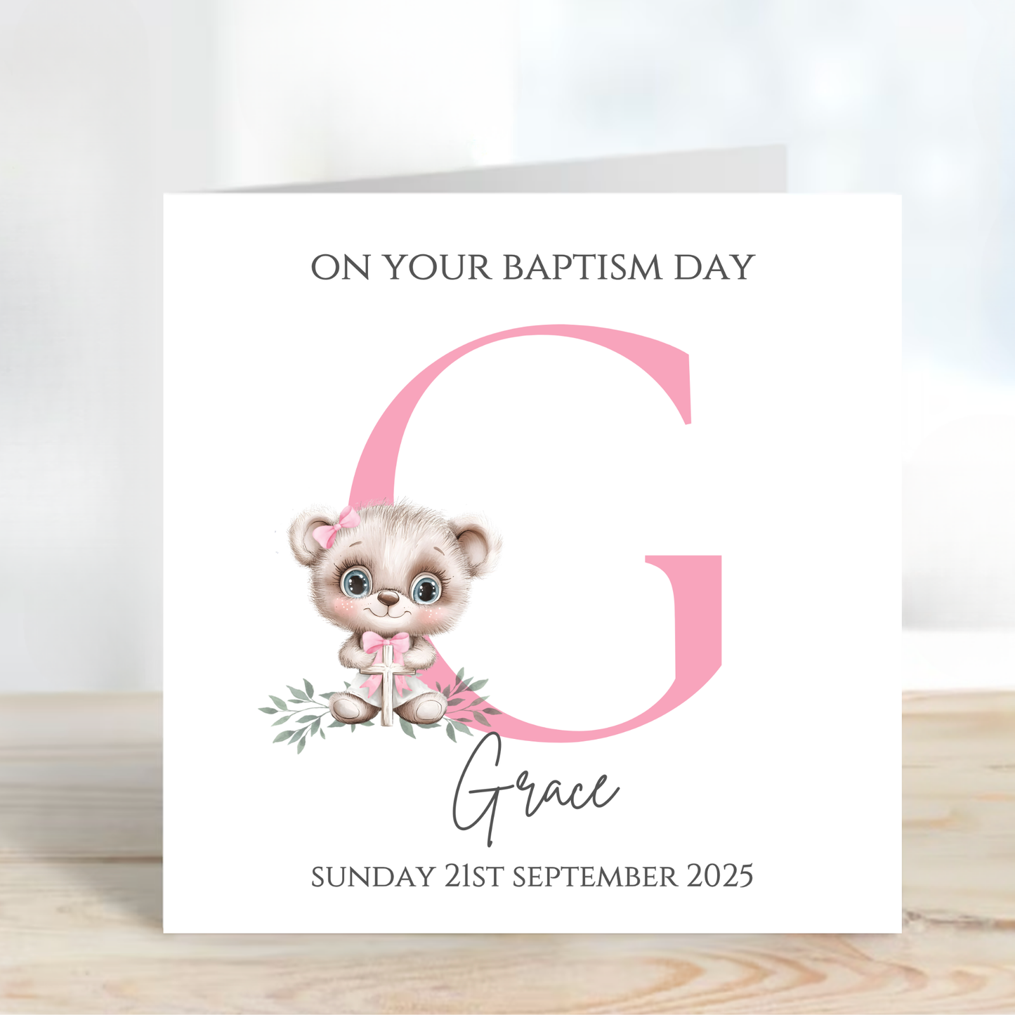 Initial Christening or Baptism Teddy Card - C632