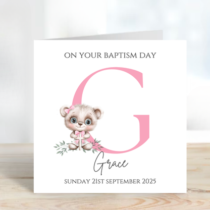 Initial Christening or Baptism Teddy Card - C632