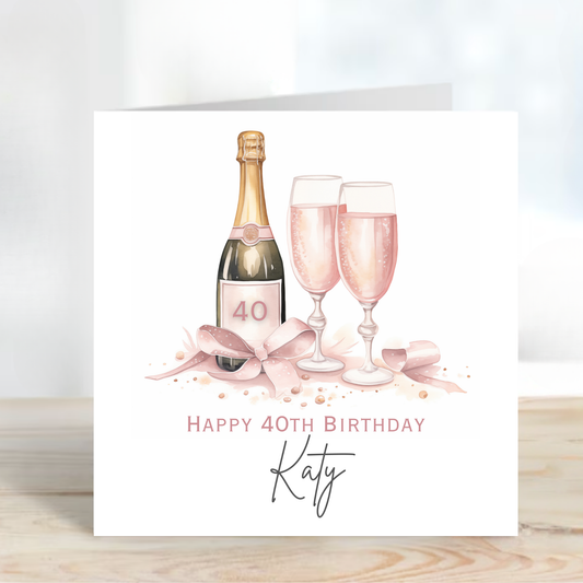 Pink Bottle of Fizz Birthday Card - C630