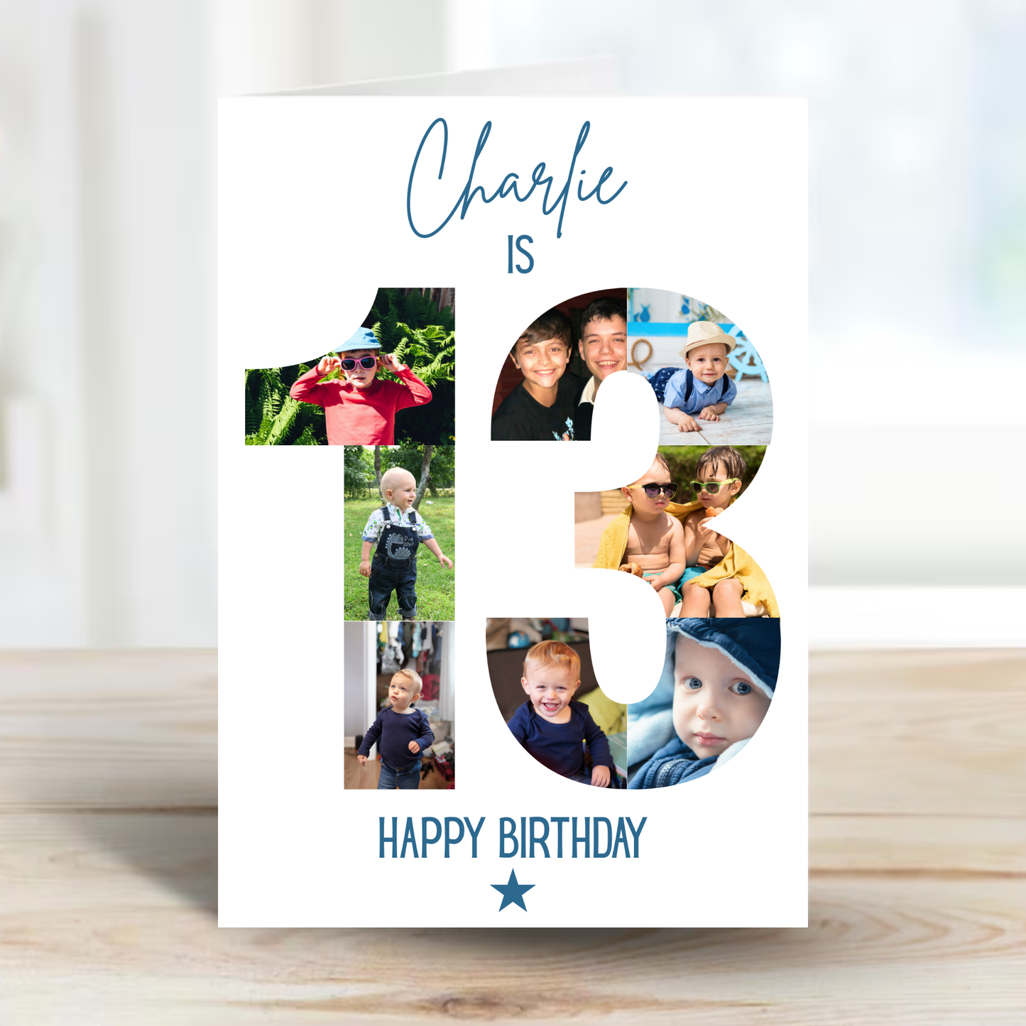 Blue 13th Birthday Photo Collage Card - PC49