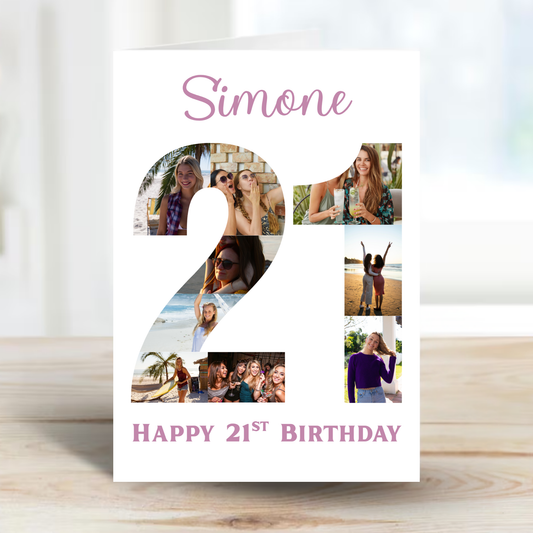 Pink 21st Birthday Photo Collage Card - PC07