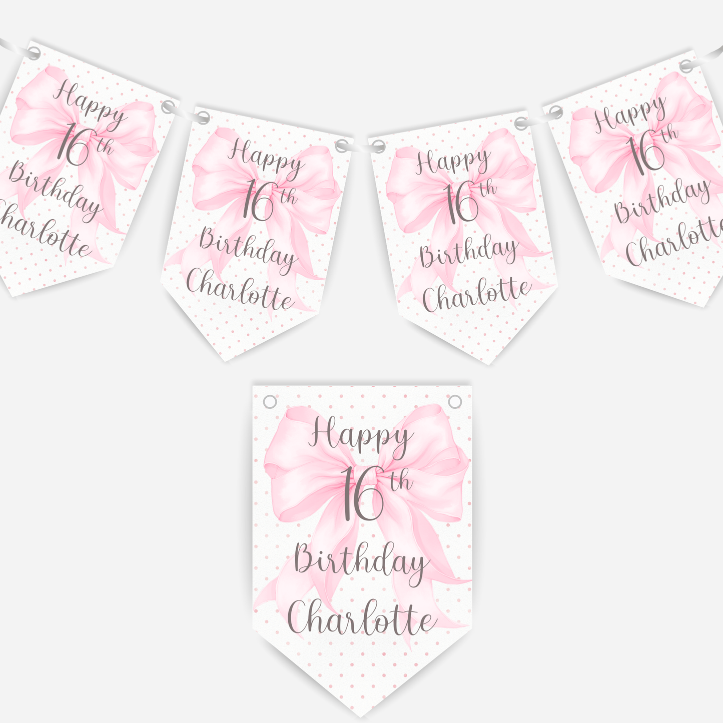 Pretty Pink Bow Bunting - B110