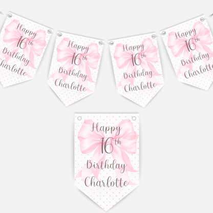 Pretty Pink Bow Bunting - B110