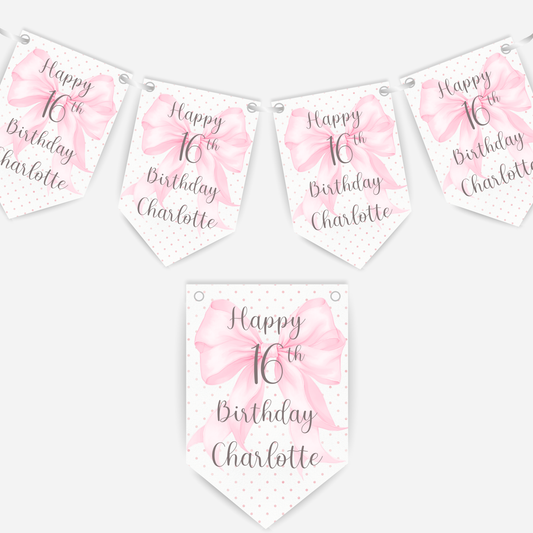 Pretty Pink Bow Bunting - B110