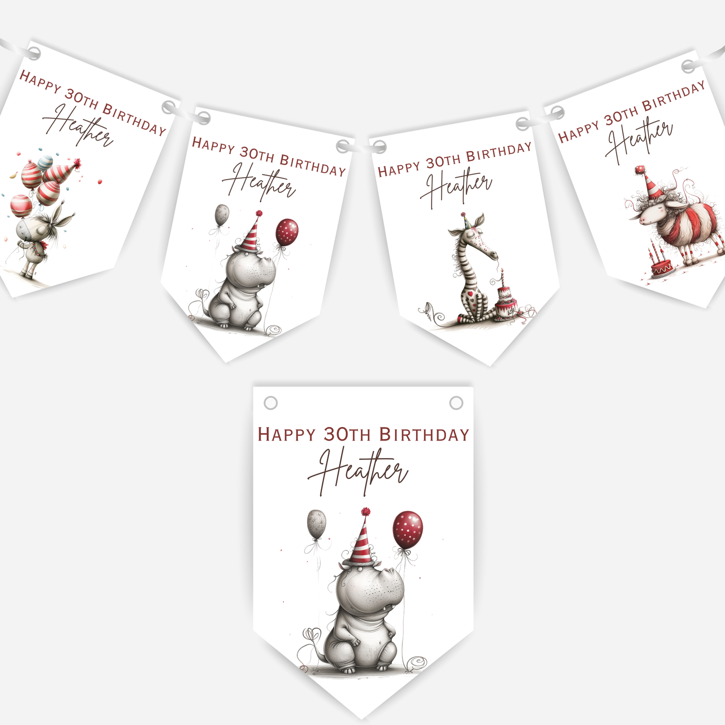 Whimsical Funny Animal Birthday Bunting - For Any Age – B200