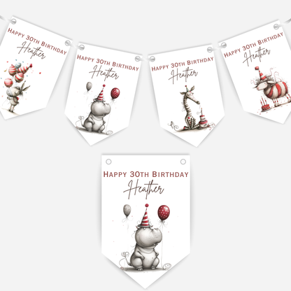 Whimsical Funny Animal Birthday Bunting - For Any Age – B200