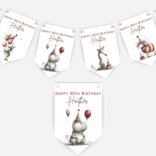 Whimsical Funny Animal Birthday Bunting - For Any Age – B200