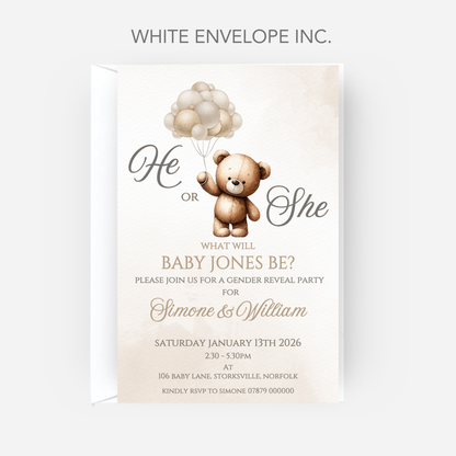 Cute Teddy Gender Reveal Invitations (Pack of 10) - P113