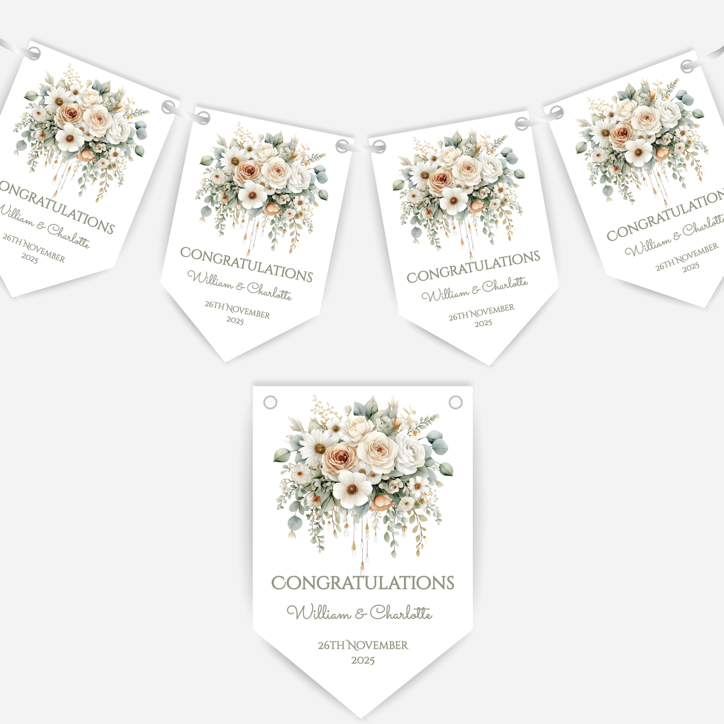 Engagement or Wedding Floral Bunting - B236