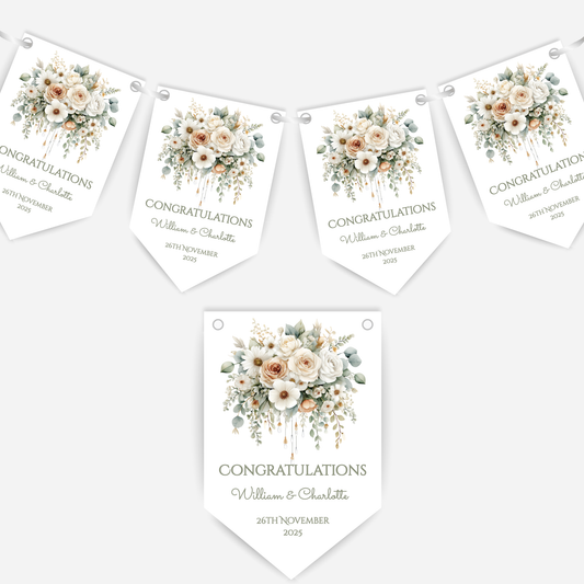 Engagement or Wedding Floral Bunting - B236