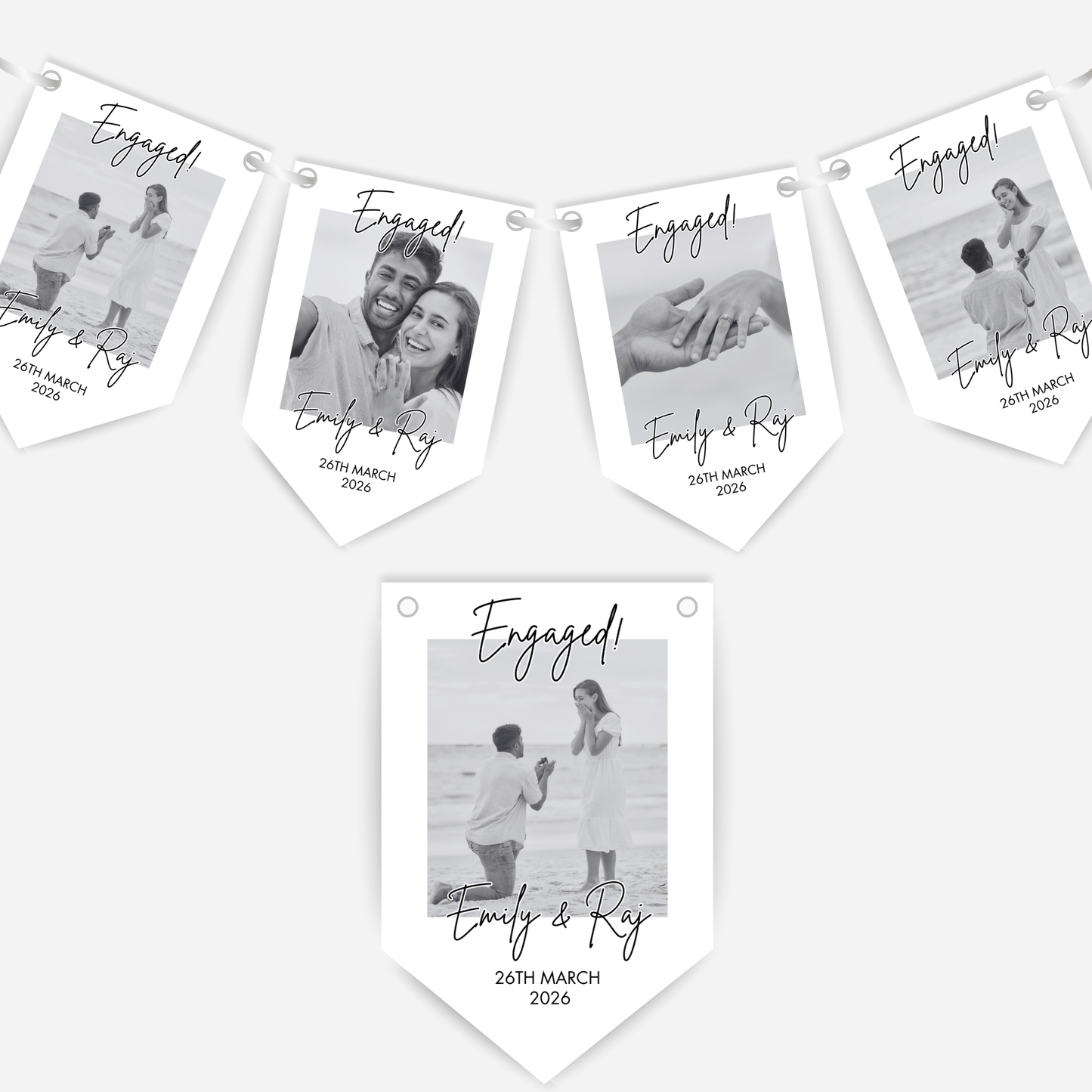 Black and White Photo Engagement or Wedding Bunting -  B278