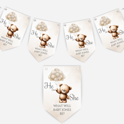 Cute Teddy Bear Gender Reveal Bunting - B113