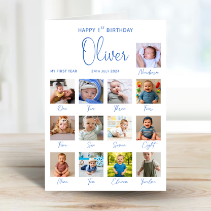 Newborn to 12 Months Milestone - Personalised 1st Birthday Photo Card - PC57
